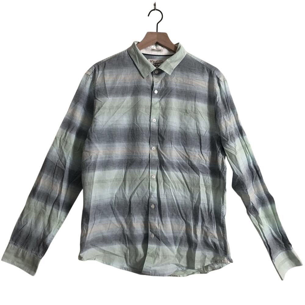 Original Penguin Heritage Slim Fit Blue Striped Long Sleeve Button Down Shirt XL